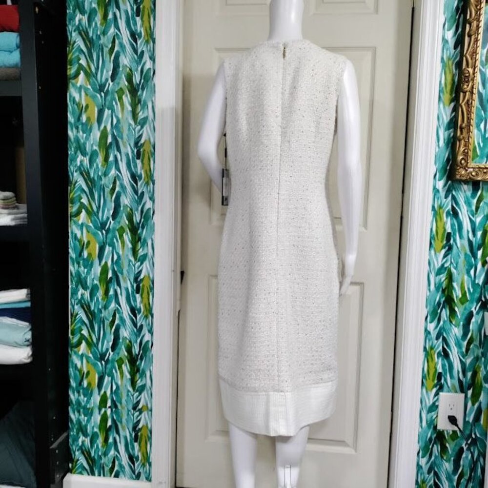 NWT Karl Lagerfield Paris Tweed Preppy Formal Shift Dress White Womens Size 10 - Picture 5 of 16